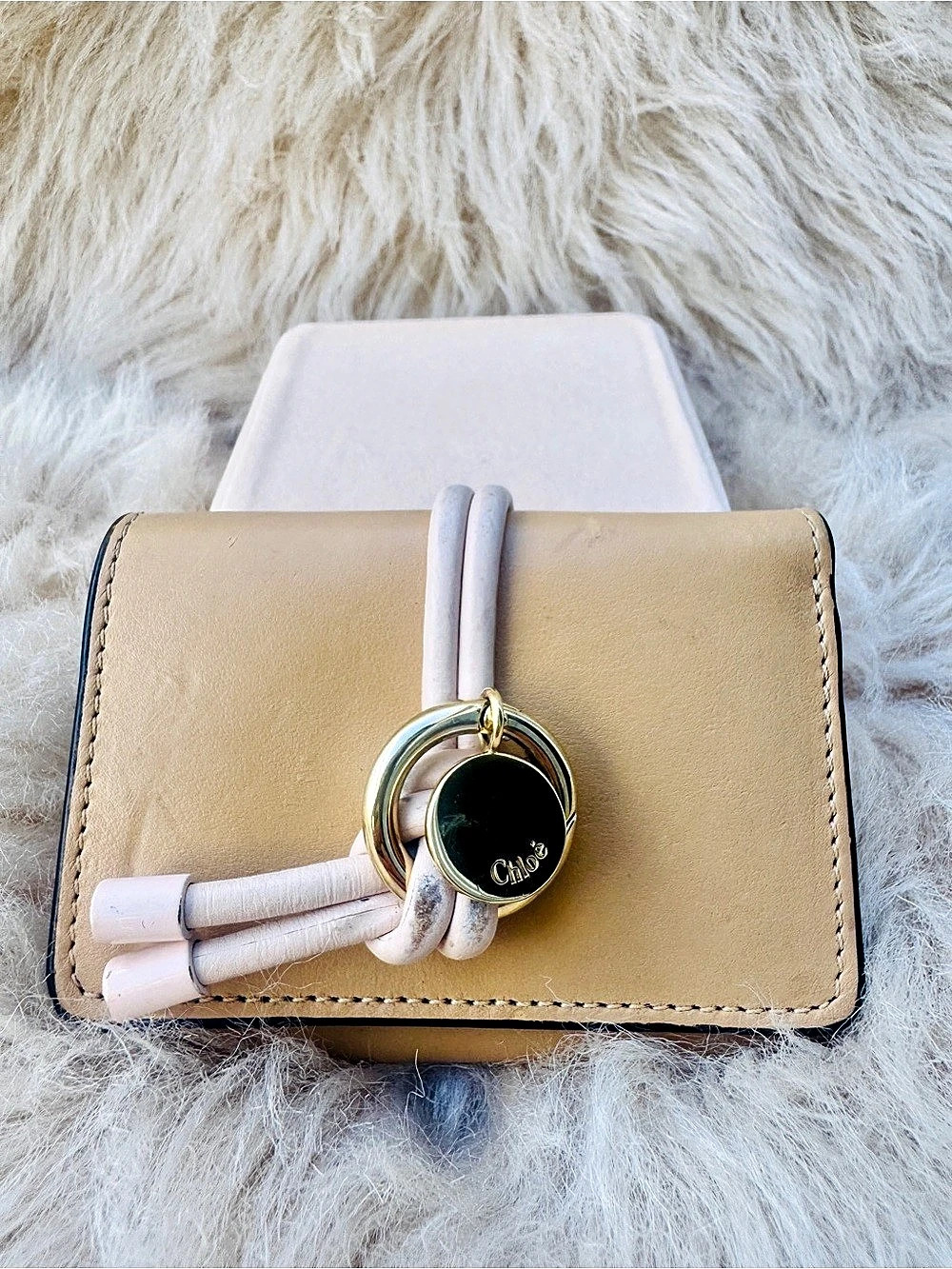 Chloé Alphabet Small Tri-Fold Wallet Tan